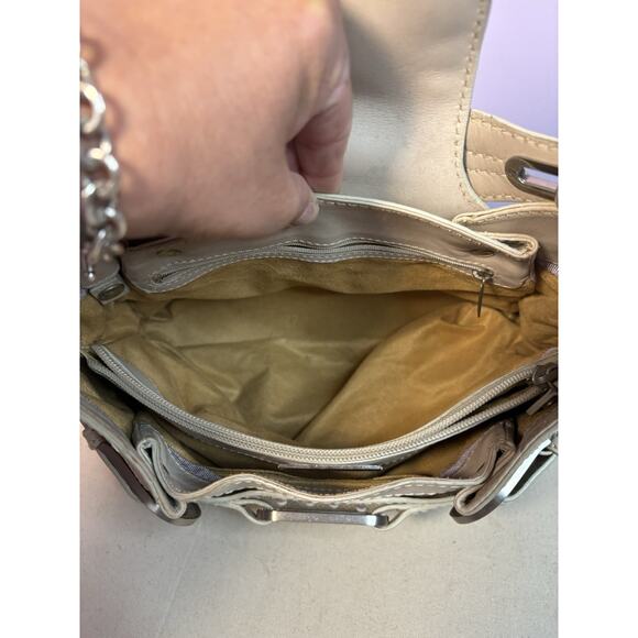 Jimmy Choo Buckle Studded Tulita Hobo Shoulder Bag Tan Canvas - Picture 14 of 16